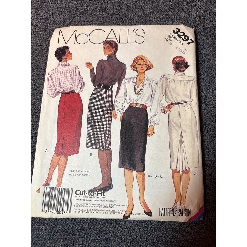 McCalls 3297 Womens Skirt Sewing Pattern Size 8 10 12 1987 Vintage Uncut